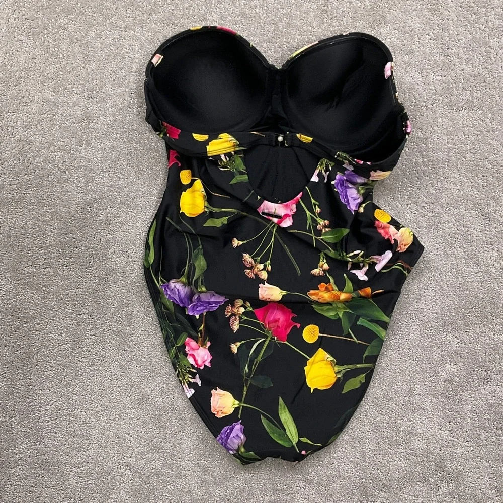 Ted Baker 1pc Swimsuit Women Medium  Black Floral Rose Garden Bustier Botanical - Picture 5 of 10